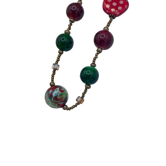Art necklace multicolour long necklace large beads bronze seed beads whimsical - Picture 3 of 11